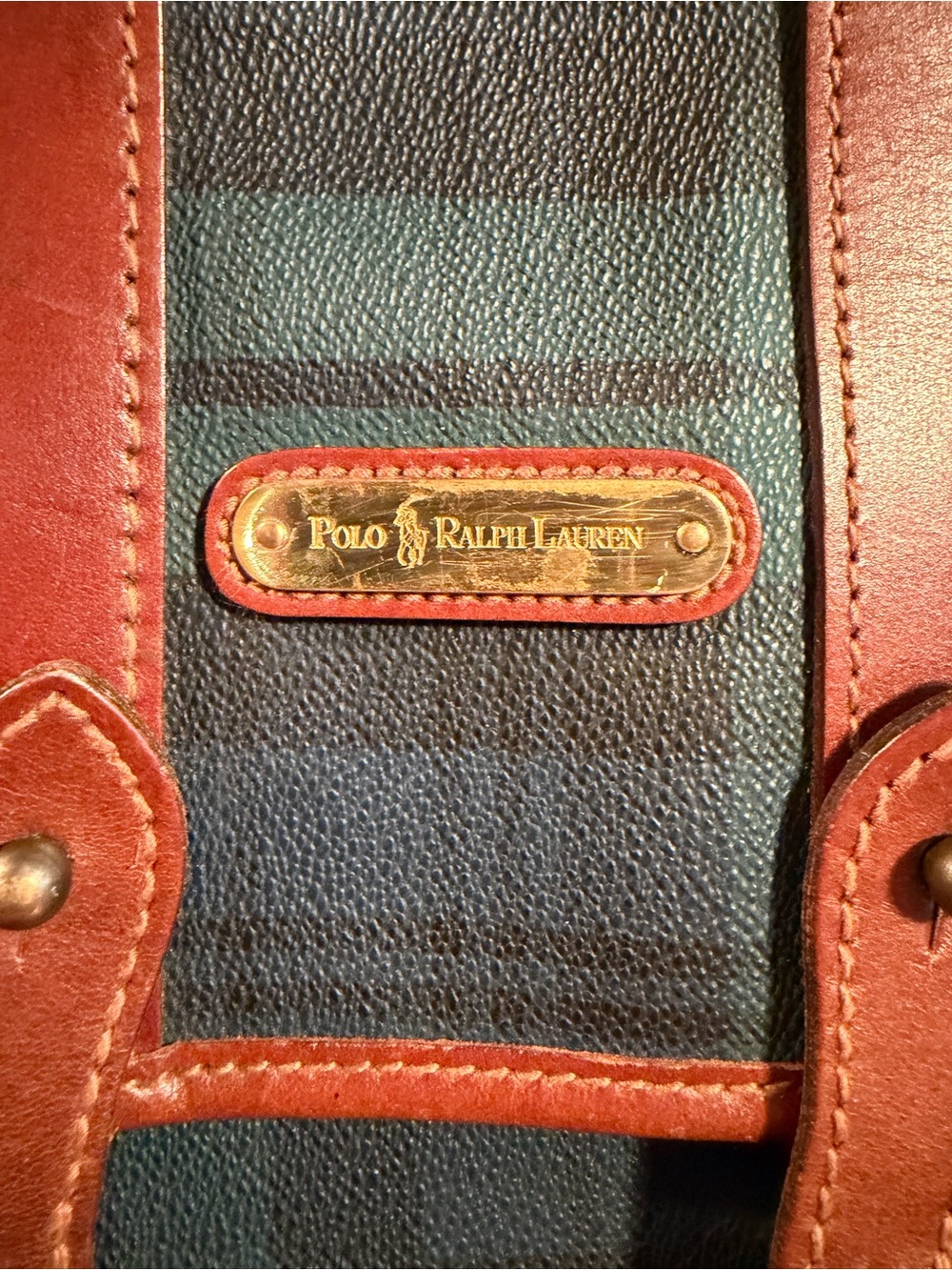 Vintage Polo Ralph Lauren Blackwatch Plaid Leather Backpack Fall Preppy Rare - Picture 4 of 10